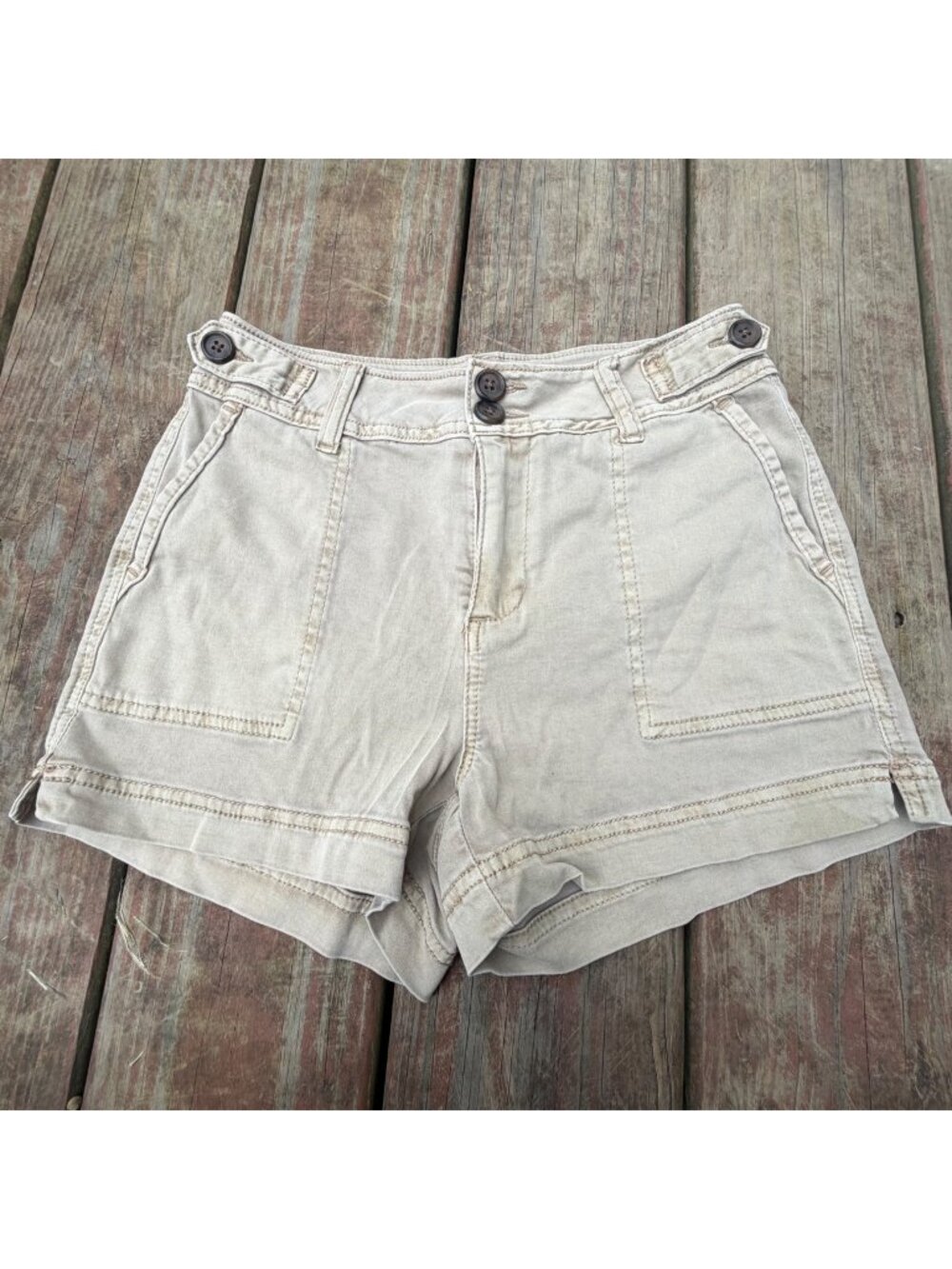 BKE Beige High-Waisted Button-Front Utility Shorts Size 23 Cotton Blend